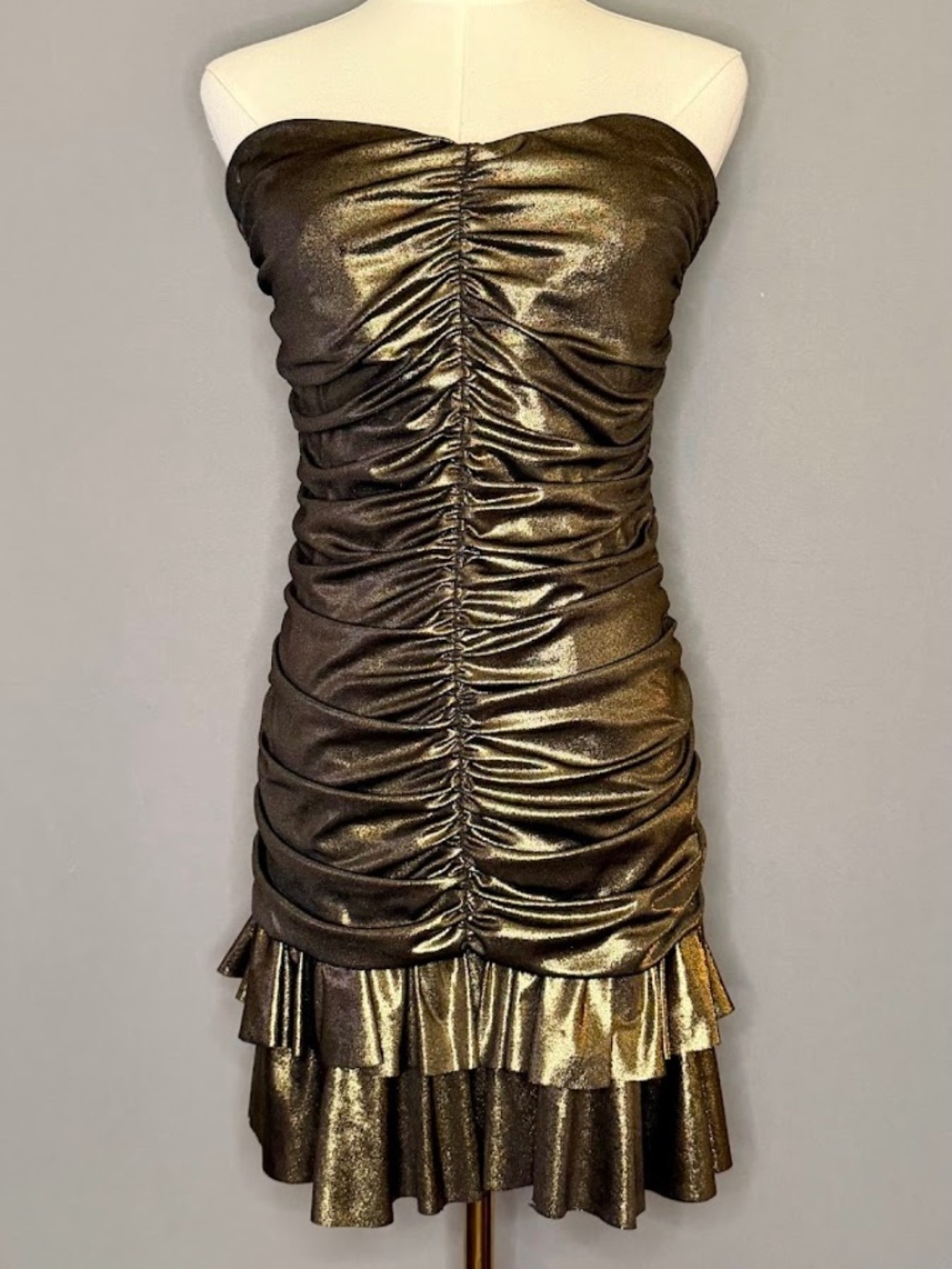 Papaya Metallic Bronze Ruched Strapless Mini Dress Size L Party Dress